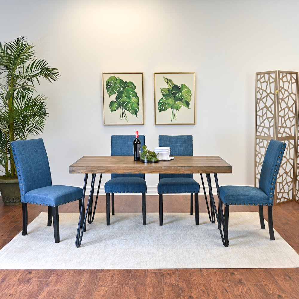 Amisos 5-Pc Dining Set, Hairpin Dining Table with 4 Chairs, Blue. Picture 2