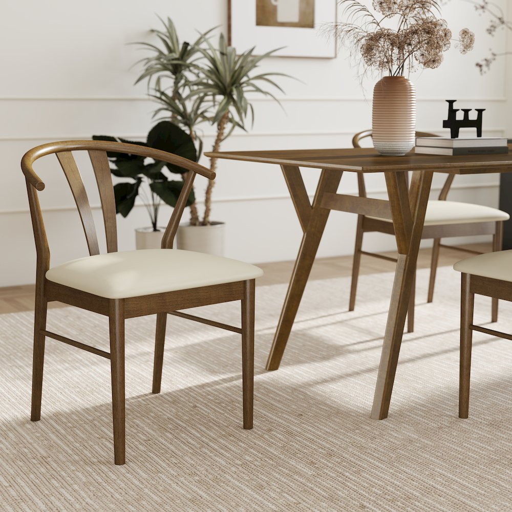 5-Piece Dining Set, Walnut Finished Dining Table with 4 Brown Wishbone Chairs. Picture 12