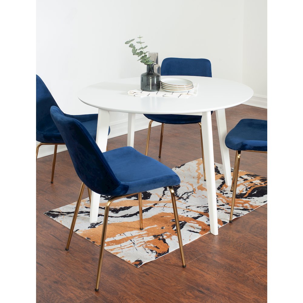 Aufurr 5-Pc Dining Set, White Round Dining Table with 4 Chairs, Blue. Picture 3