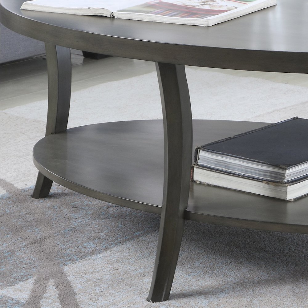 Perth Contemporary Oval Shelf Coffee Table Set, Gray. Picture 9
