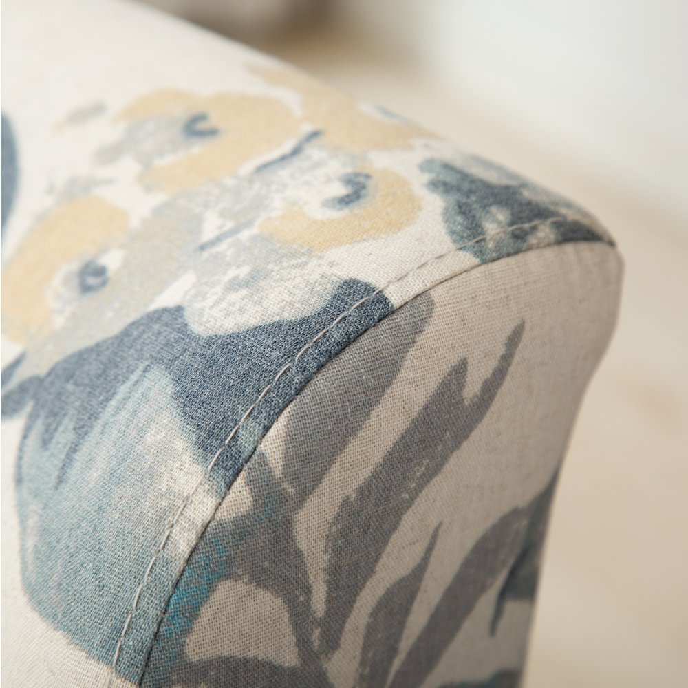 Capa Print Fabric Armless Contemporary Accent Chair, Blue Leaves. Picture 10