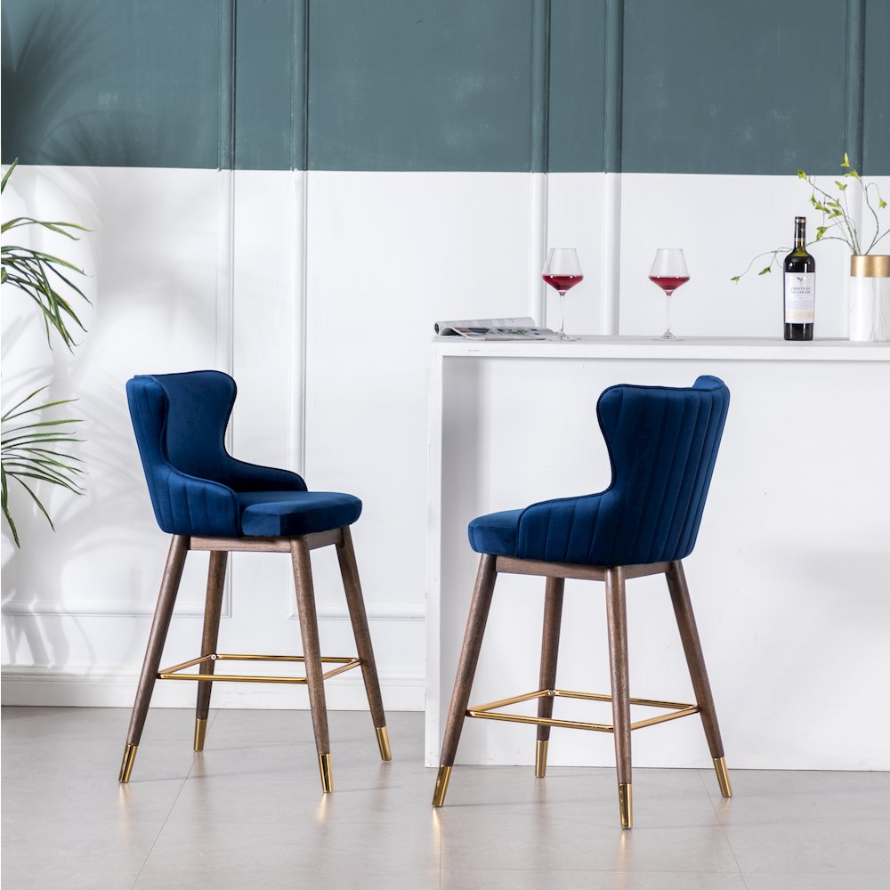 Leland Fabric Upholstered Counter Height Wingback Stools, Set of 2, Blue. Picture 3