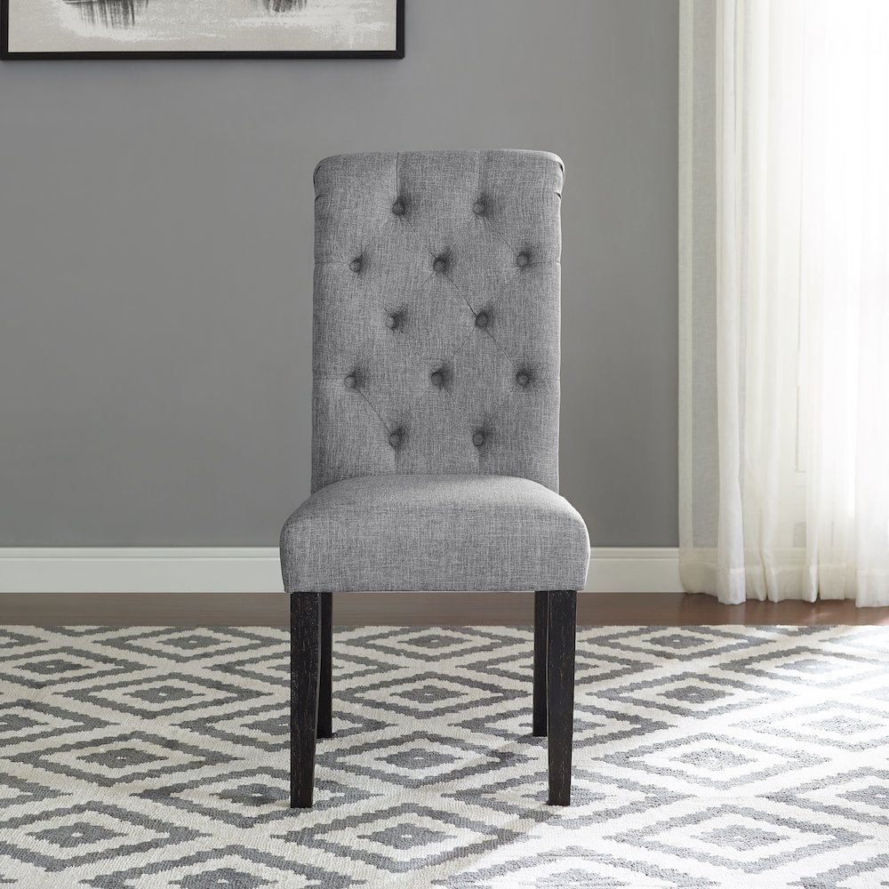 Leviton Solid Wood Tufted Asons Dining Chair, Set of 2, Gray. Picture 3