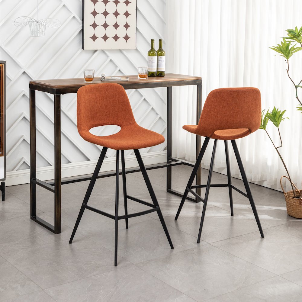 Porth Fabric Kitchen 28.25" Barstools, Set of 2, Orange. Picture 4