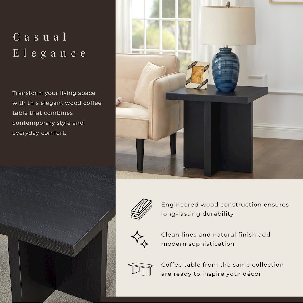 Mchome Square End Table, Nightstand, Black Finish. Picture 7