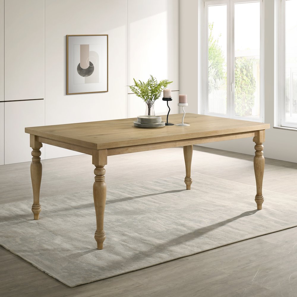 Verta 7-Piece Dining Table with 6 Cross Back Dining Chairs, Light Oak Finish. Picture 5
