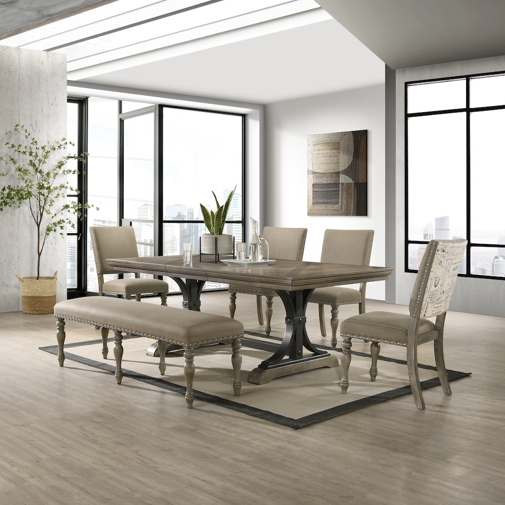 Birmingham 6-Piece Extendable Table with Nailhead Bench Dining Set, Driftwood. Picture 2