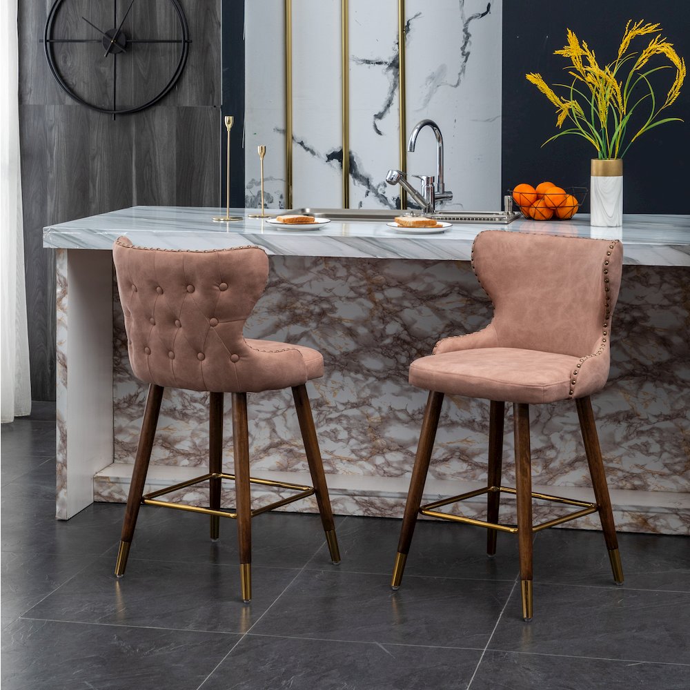 Nevis Modern Faux Leather Tufted Nailhead Trim Counter Stool Set of 2, Pink. Picture 6