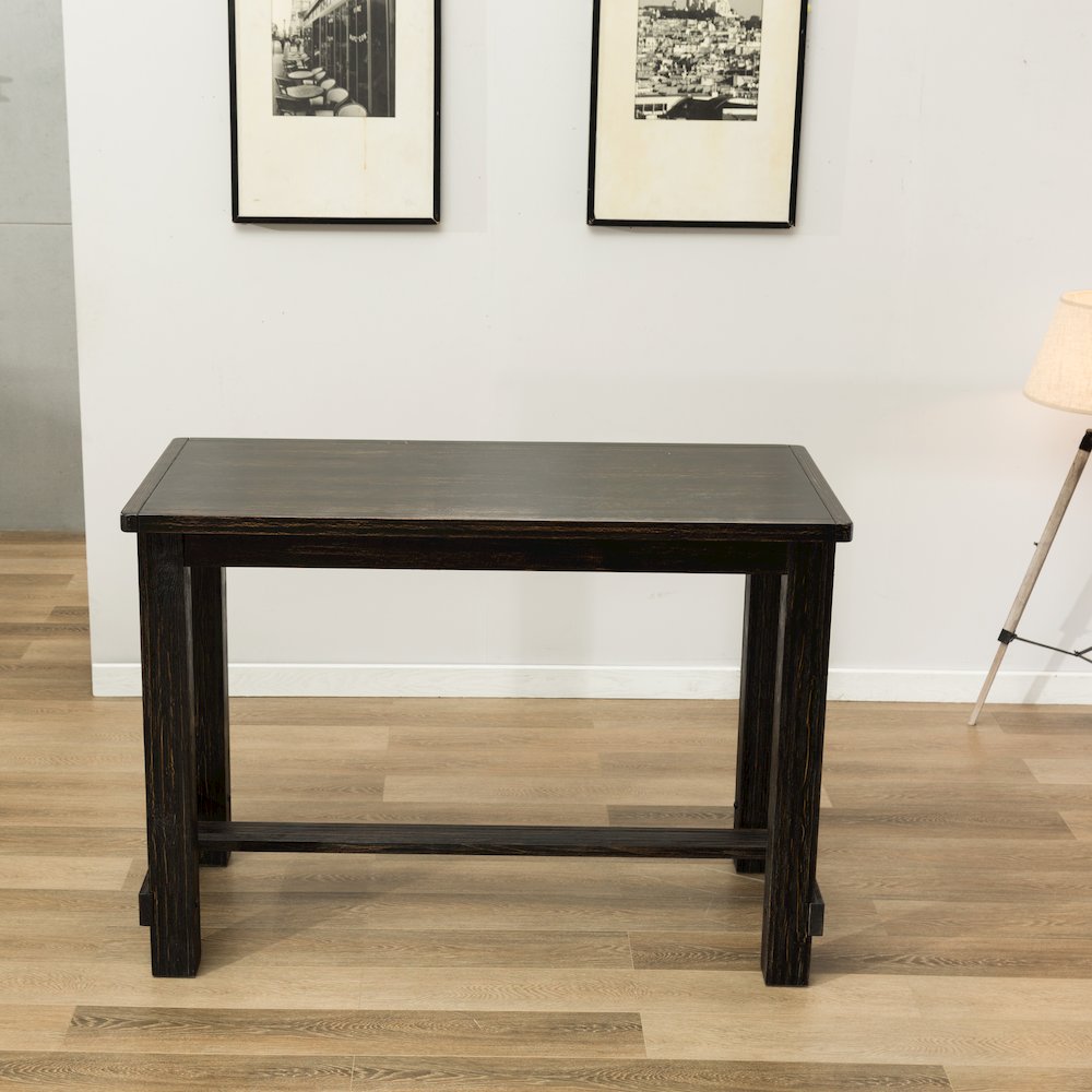 Leviton Antique Black Finished Wood 5-Pc Pub Set, Table with 4 Bar Stools, Tan. Picture 3