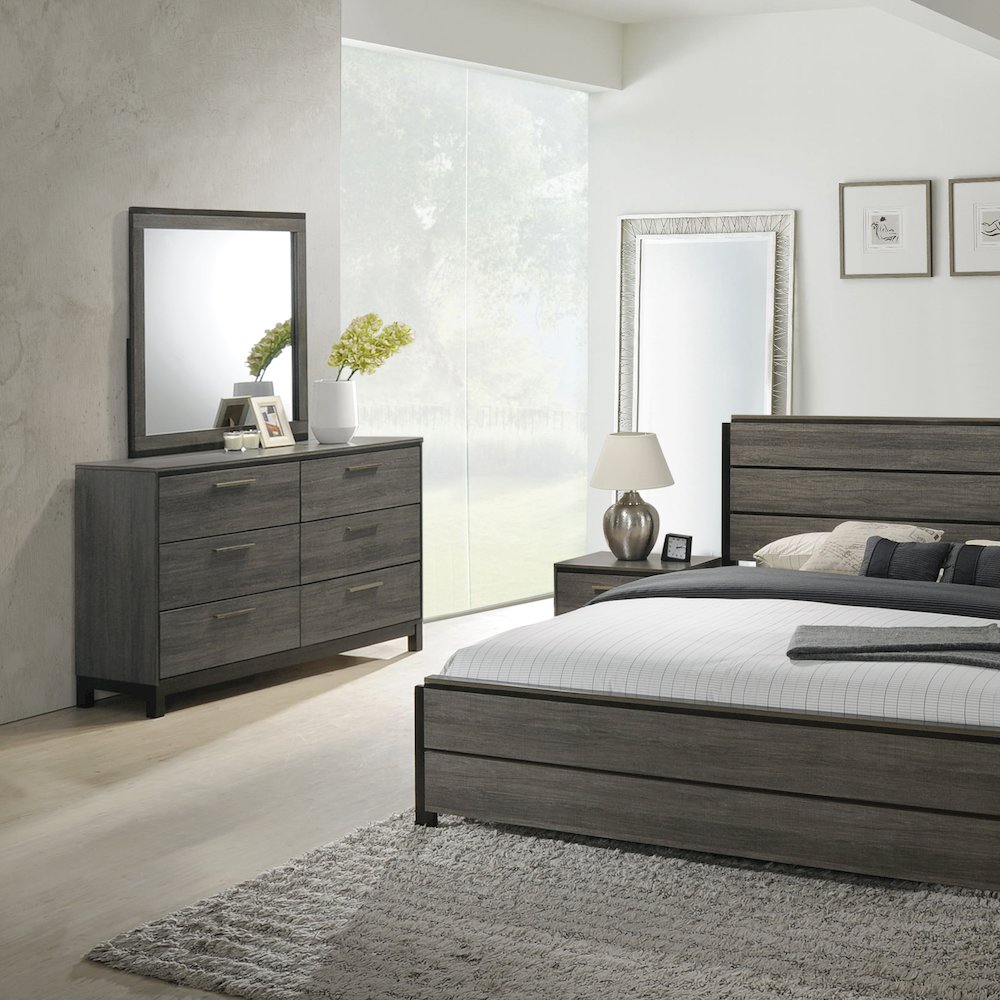 Ioana Antique Grey Finish Wood 6 Drawers Dresser and Mirror. Picture 6