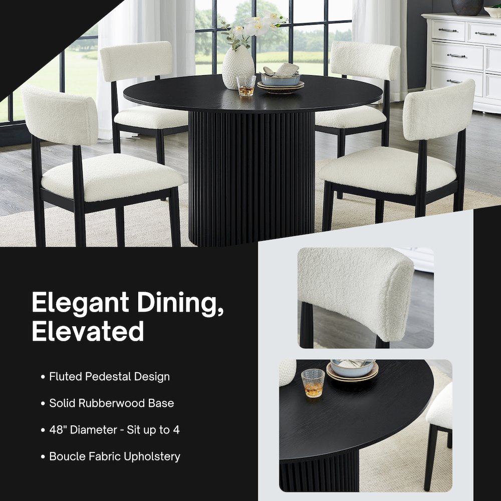 Henriet 5-Piece Round Dining Set,Pedestal DiningTable with 4Stylish Chairs,Black. Picture 4