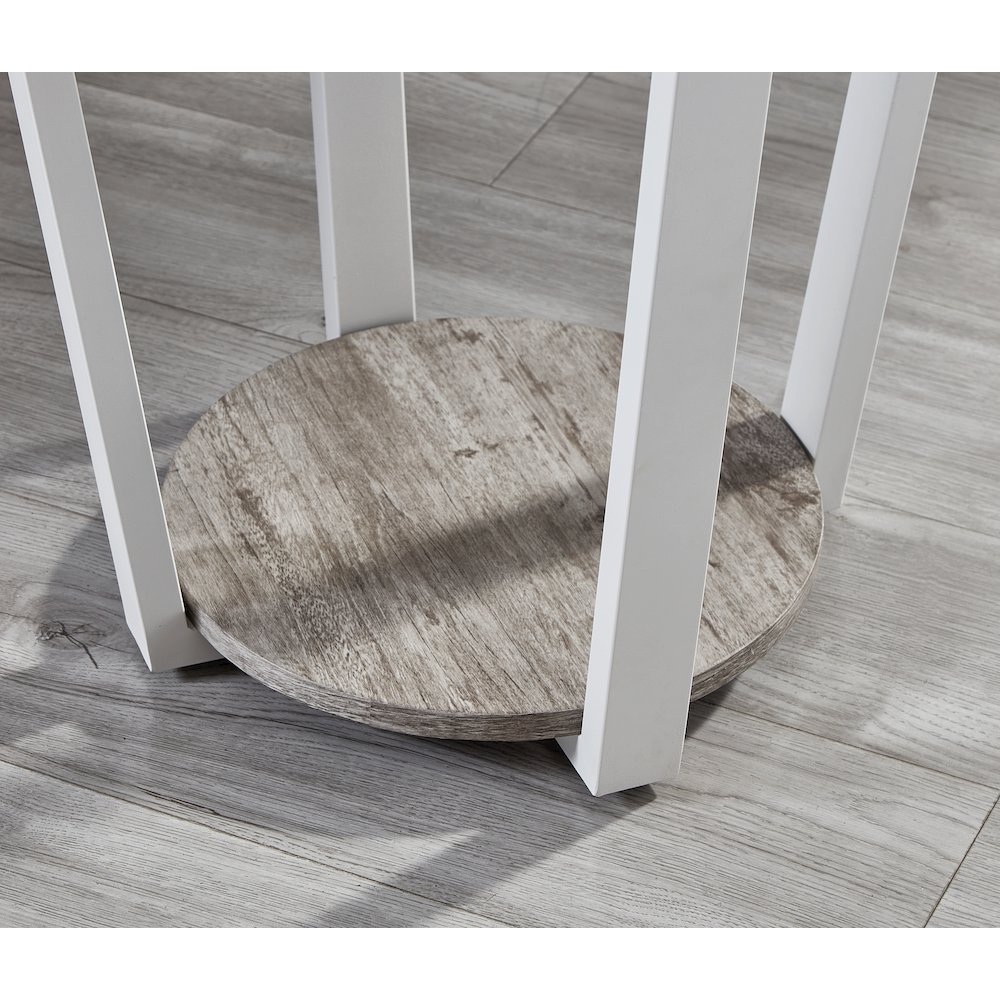 Elysian Contemporary Round End Table with Shelf, Gray. Picture 9