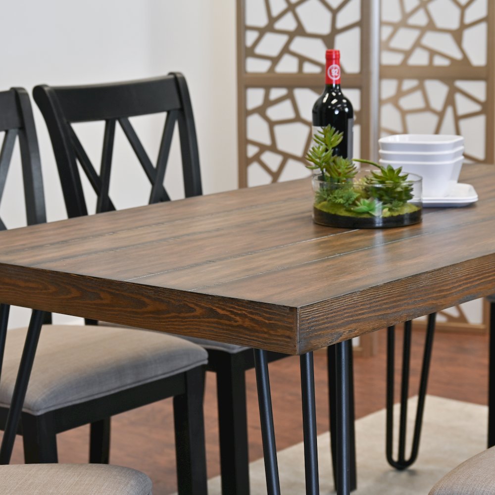 Arroyo 6-Pc Dining Set, Hairpin Dining Table with 4 Chairs and Bench, Rich Black. Picture 6