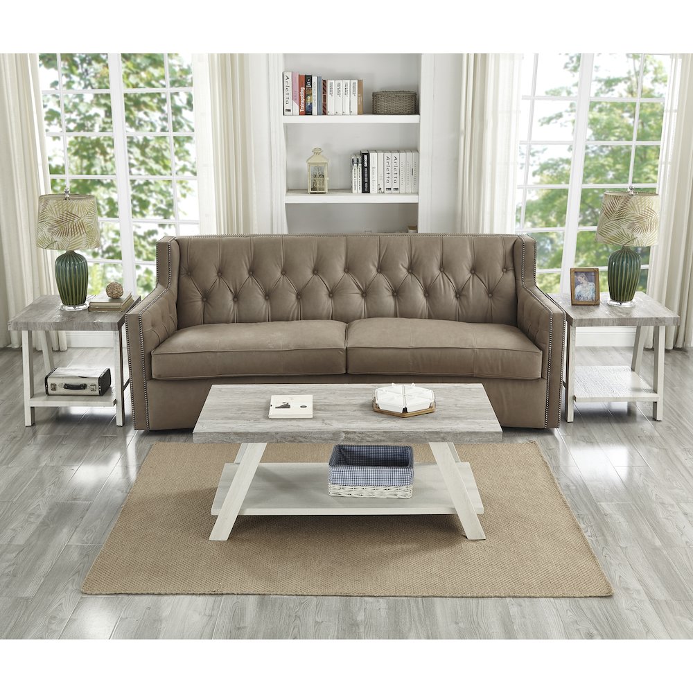 Athens Contemporary 3Pc Wood Shelf Coffee Table Set in Weathered Gray/Beige. Picture 3