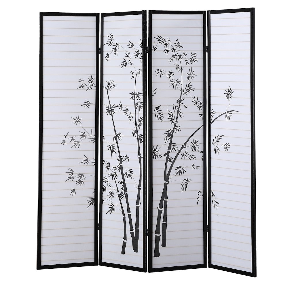 Bamm Bamboo Print 4-Panel Black Framed Room Screen/Divider. Picture 5
