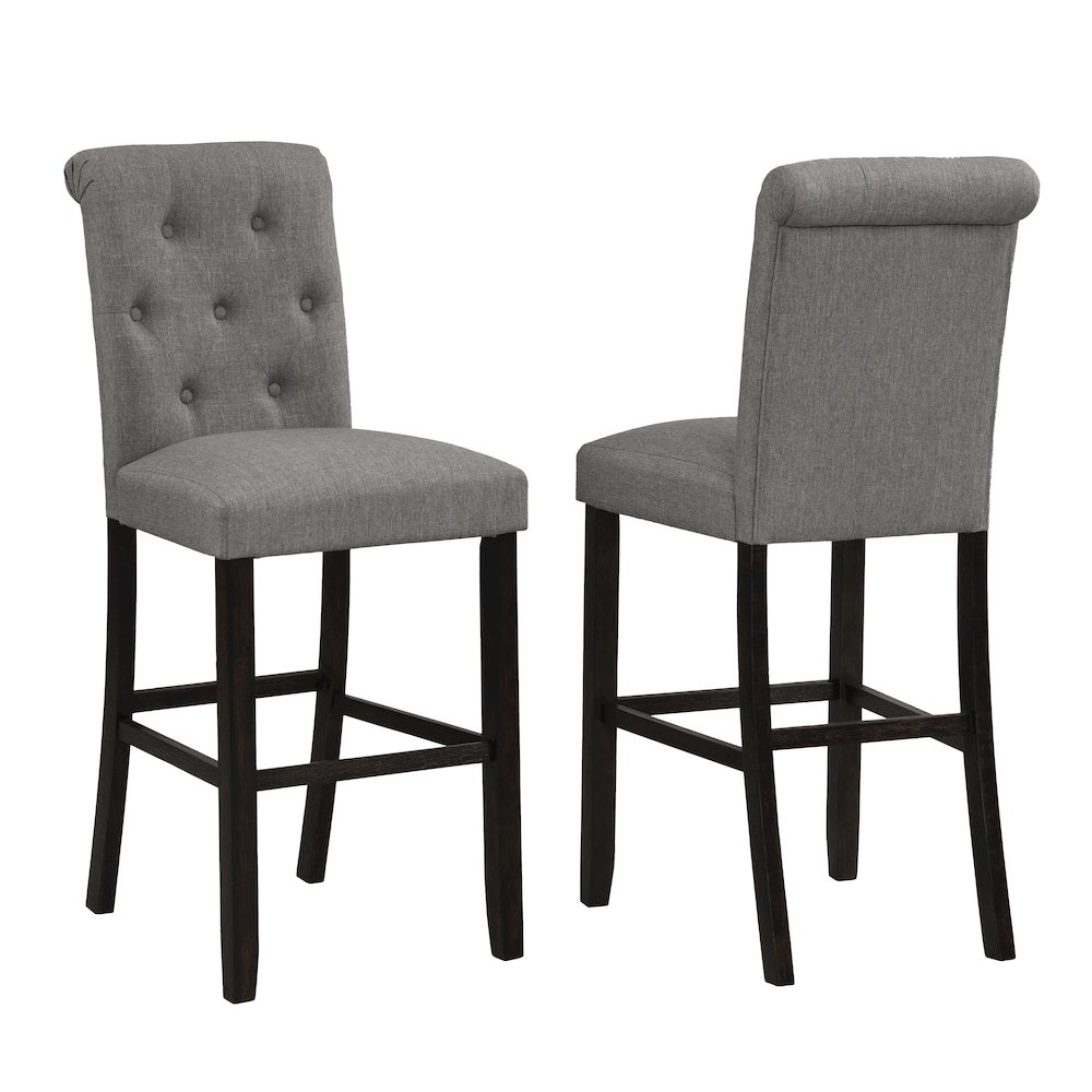Leviton Solid Wood Tufted Asons Barstool, Set of 2, Gray. Picture 5