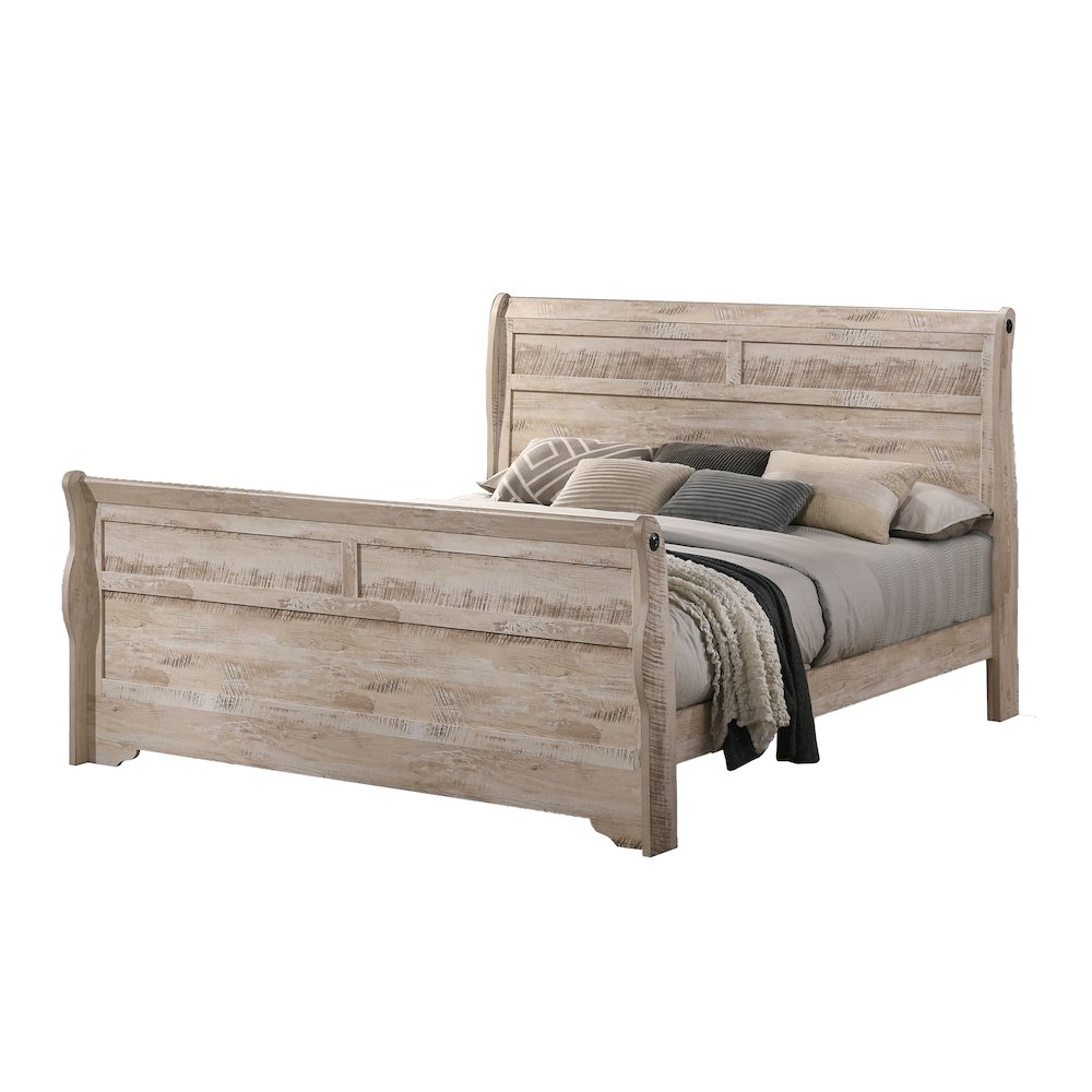 Imerland Contemporary White Wash Finish Sleigh Bed, King. Picture 1