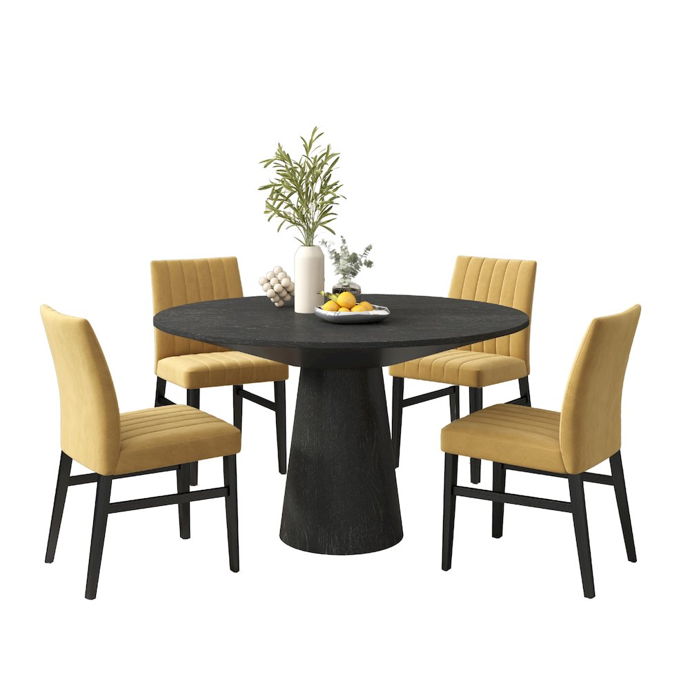Butler 5-PC Round Dining Set, Pedestal Dining Table with 4 Side Chairs, Yellow. Picture 1
