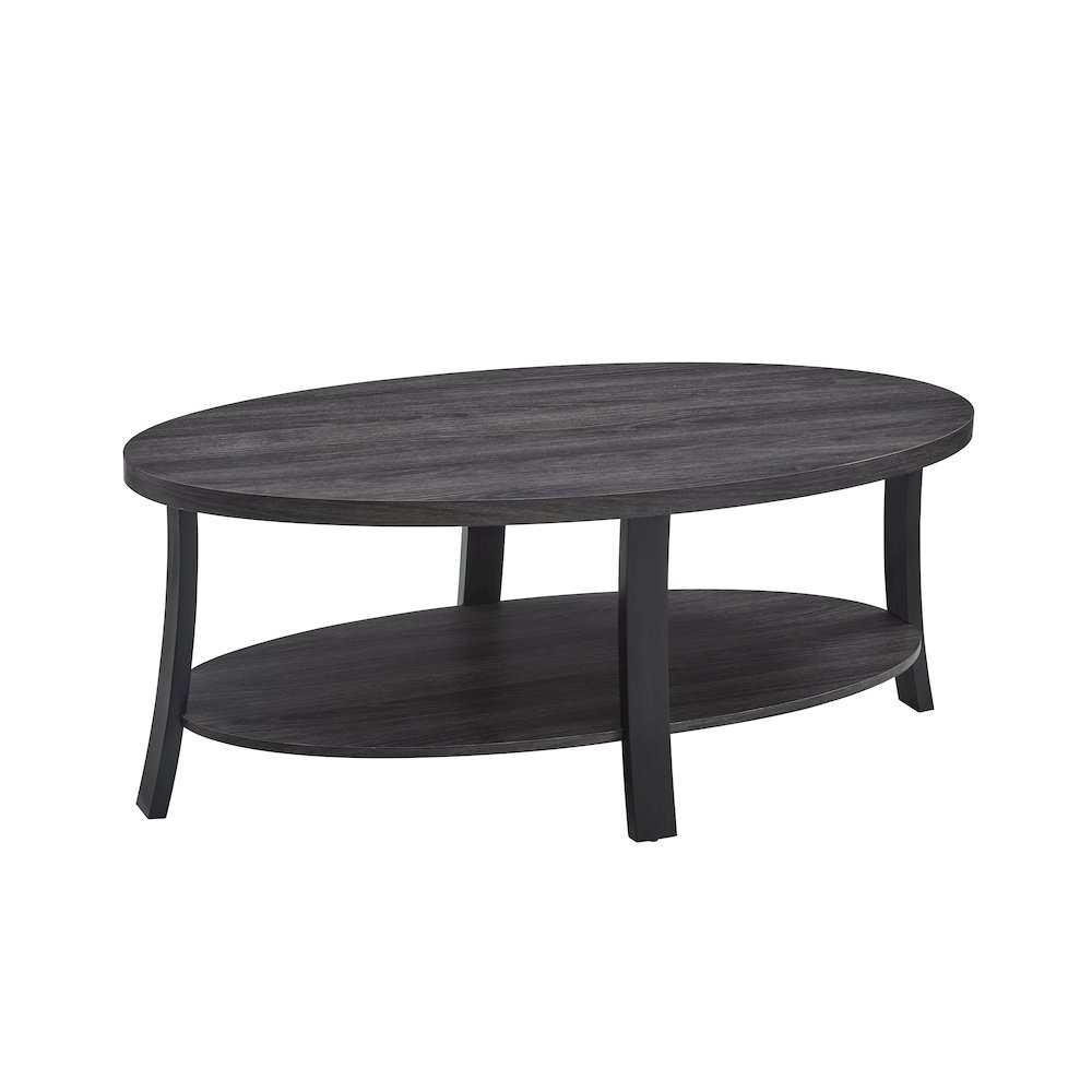 Anze Contemporary Oval Wood Shelf Coffee Table in Charcoal Finish. Picture 4