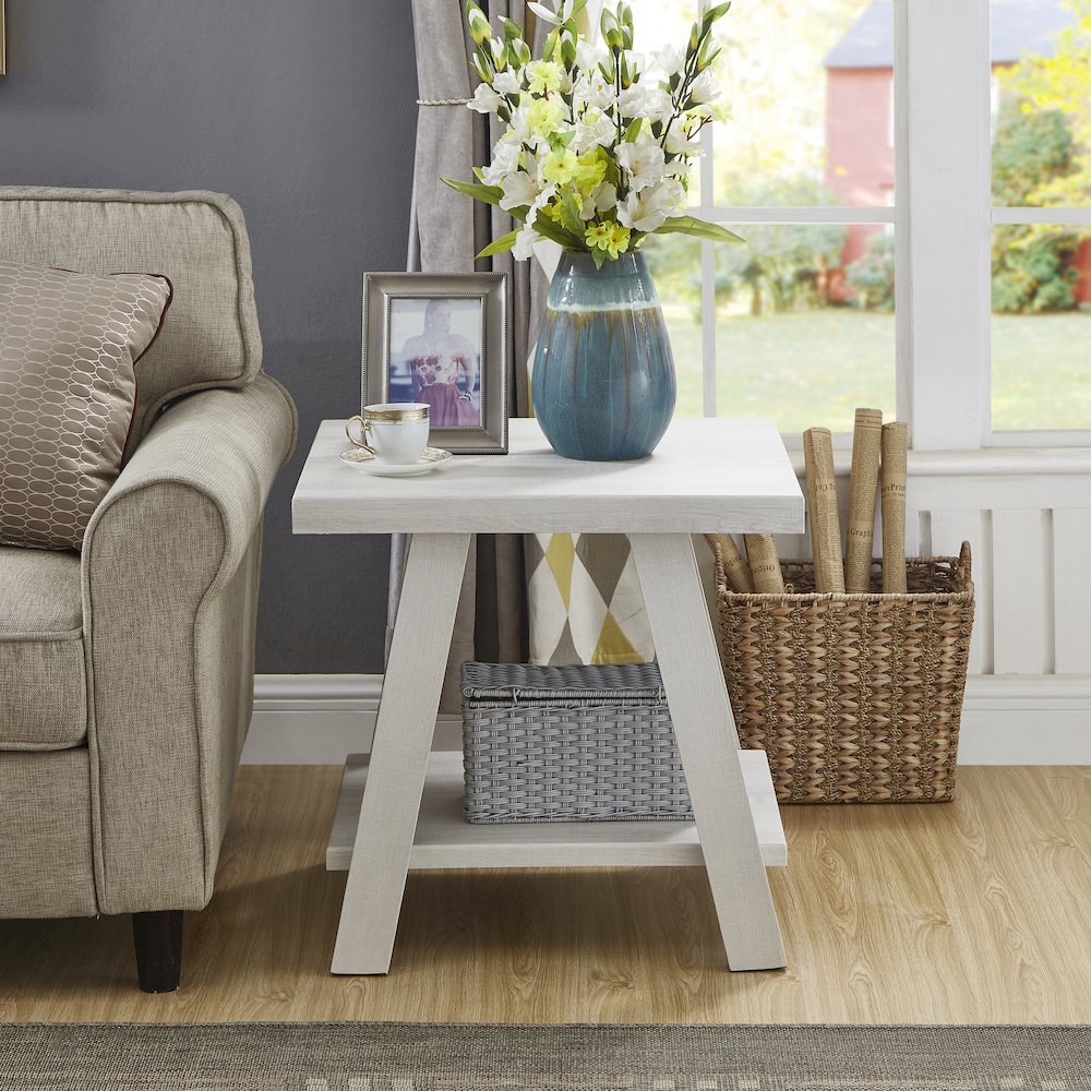 Athens Contemporary Wood Shelf End Table in White Finish. Picture 2