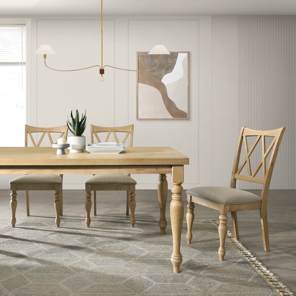 Verta 6-PC Dining Table with 4 Cross Back Chairs and Bench, Light Oak Finish. Picture 4