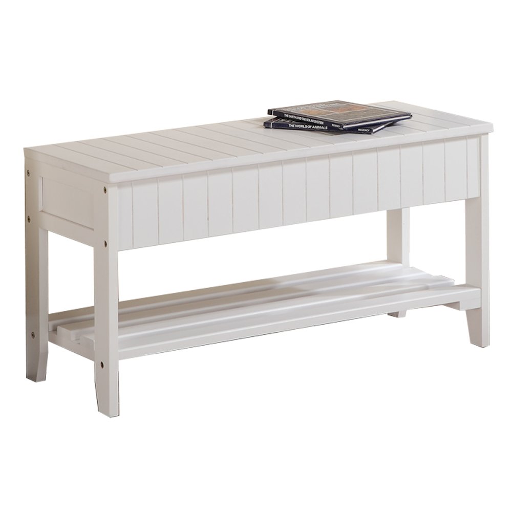 Leno Quality Solid Wood Shoe Bench with Storage, White. Picture 1