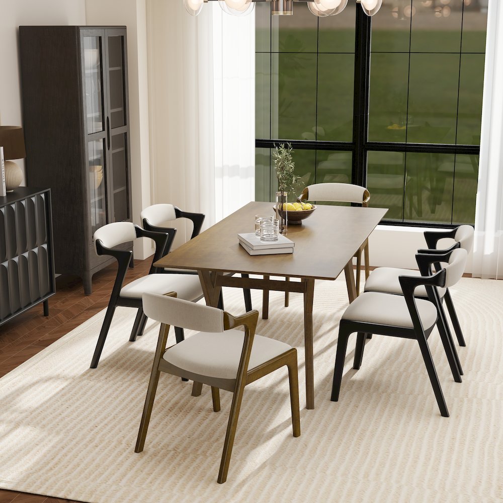 Lavin Modern 7-Piece Dining Set, Dining Table with 2 Walnut and 4 Black Chairs. Picture 14