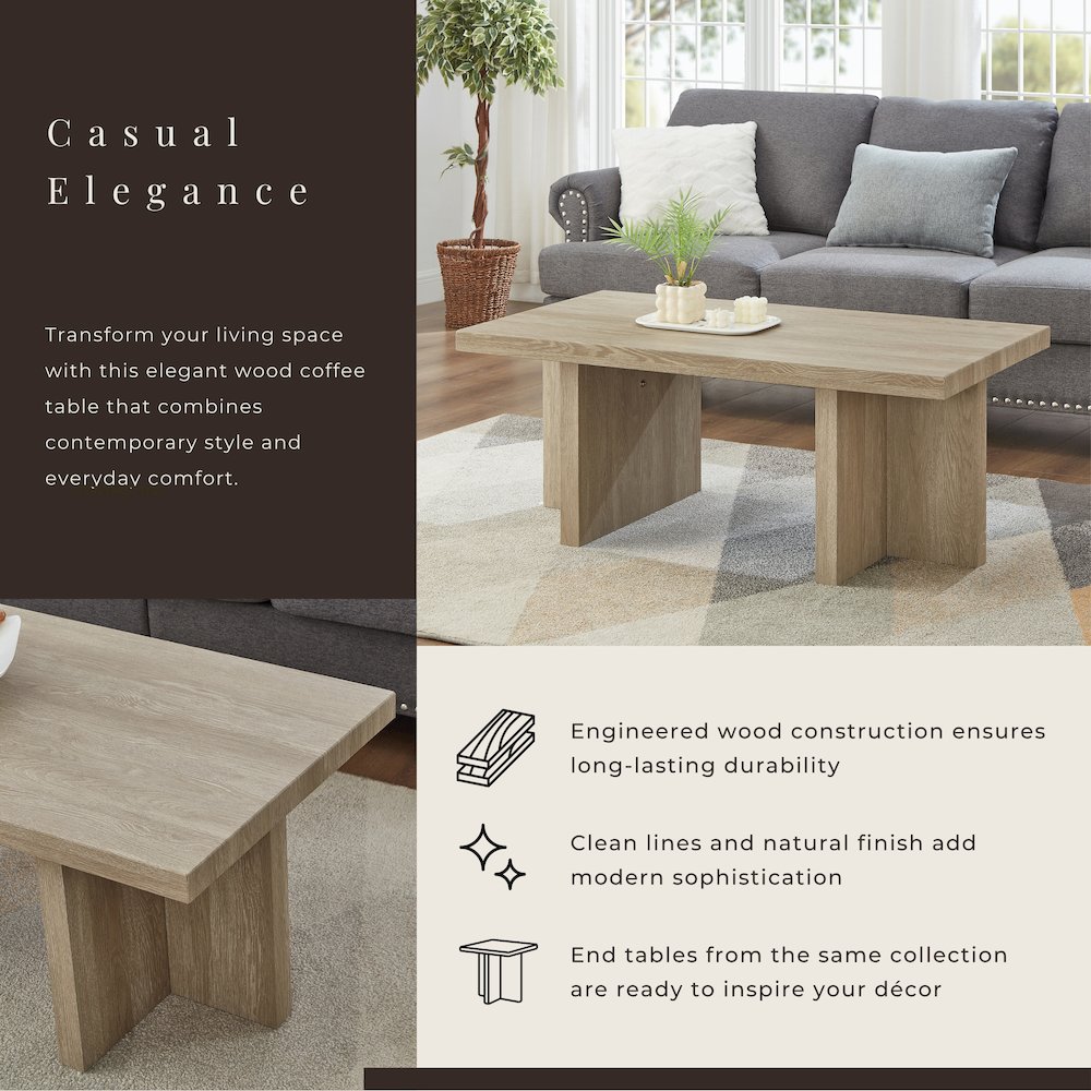 Mchome Contemporary Coffee Table, Oak Finish. Picture 7
