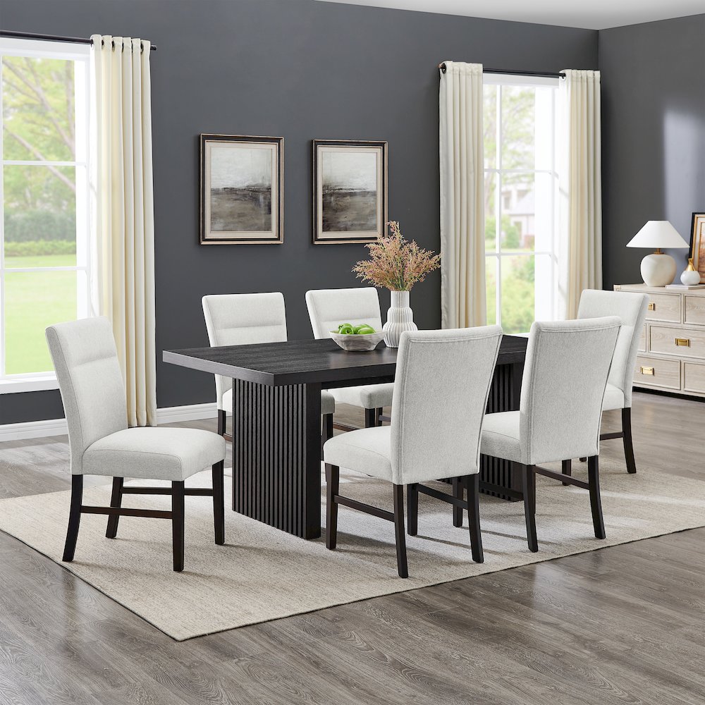 Madison 7-Piece Dining Set, Slat-Fluted Dining Table with 6 Stylish Chairs, Gray. Picture 3
