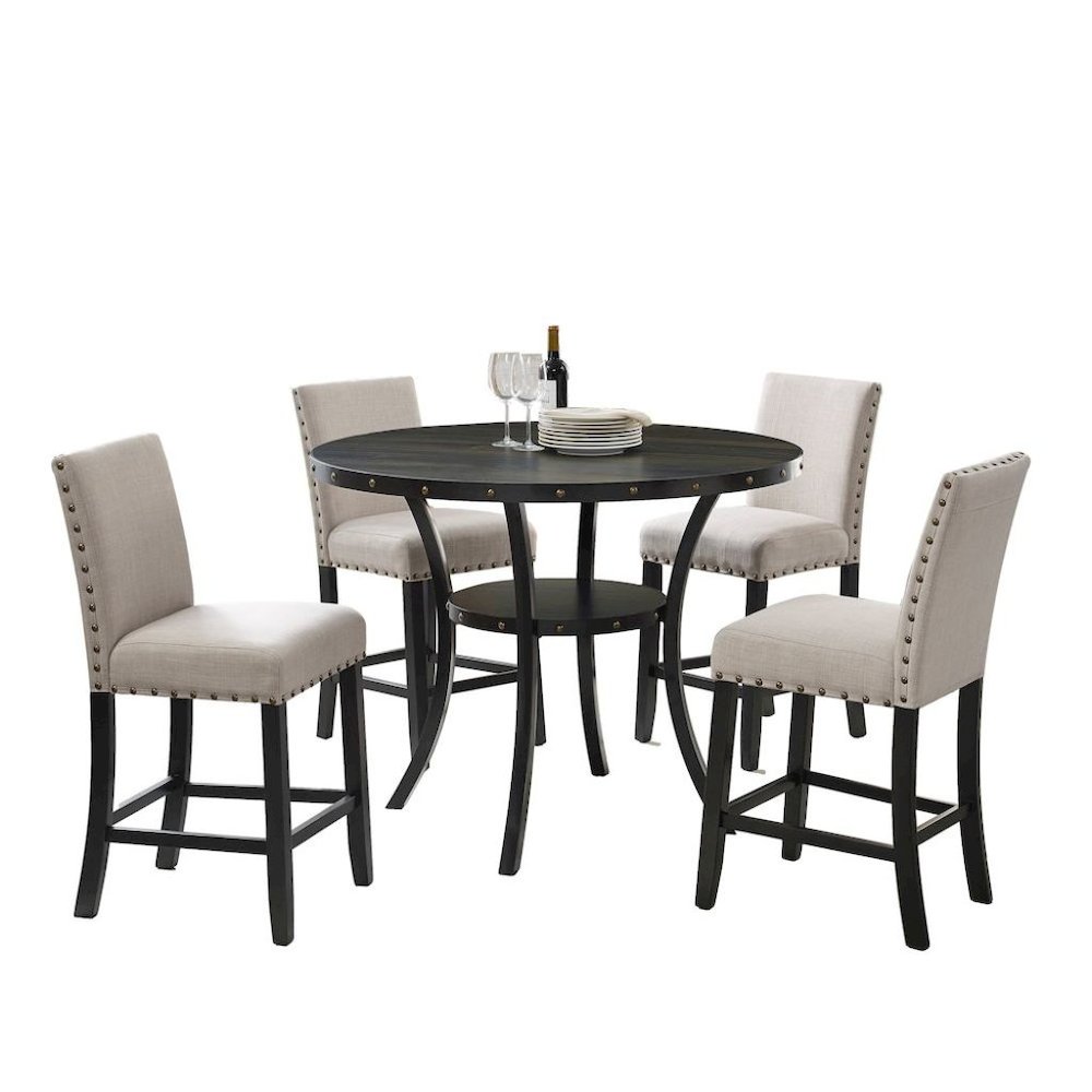 Beige Tan Counter Height Dining Table Set with Tall Chairs, 5-Piece. Picture 1