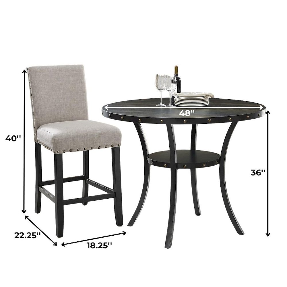 Beige Tan Counter Height Dining Table Set with Tall Chairs, 5-Piece. Picture 7