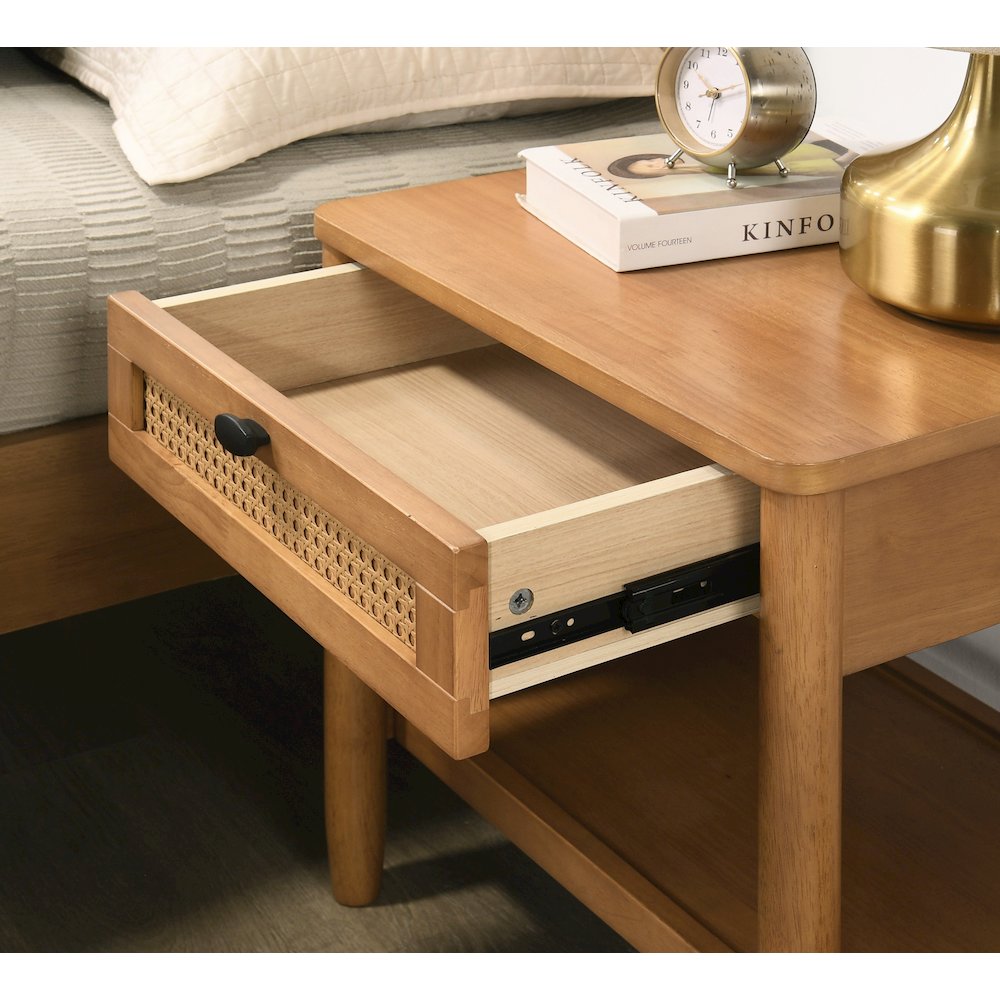 Vichy Rubberwood Bedroom Set with CorduroyUpholstered Queen Bed and 2Nightstands. Picture 8