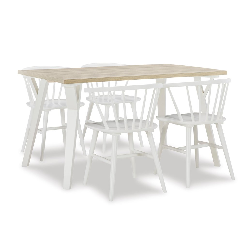 Alwynn White and Natural Wood 5-Pc Dining Set, Table with 4 Windsor Chairs. Picture 3