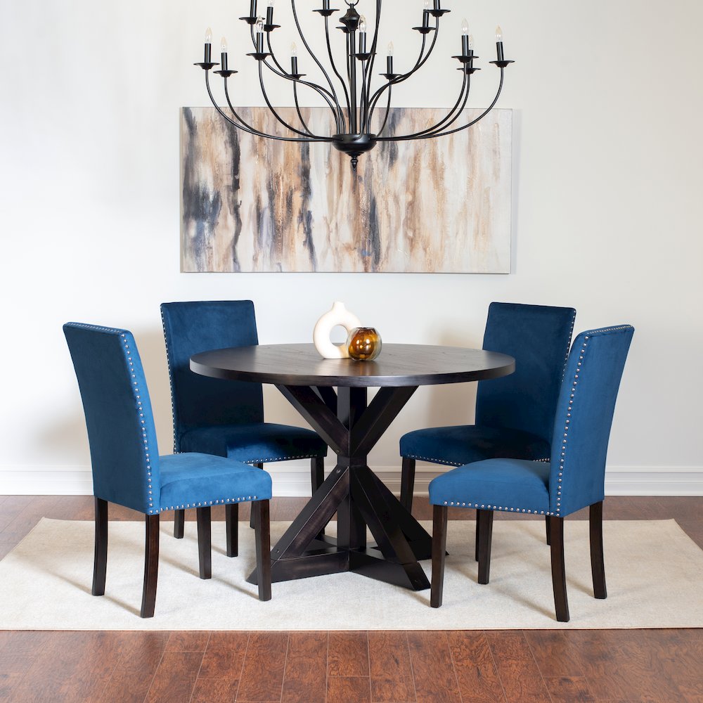 Enbridge 5-Pc Dining Set, Cross-Buck Dining Table with 4 Stylish Chairs, Blue. Picture 1