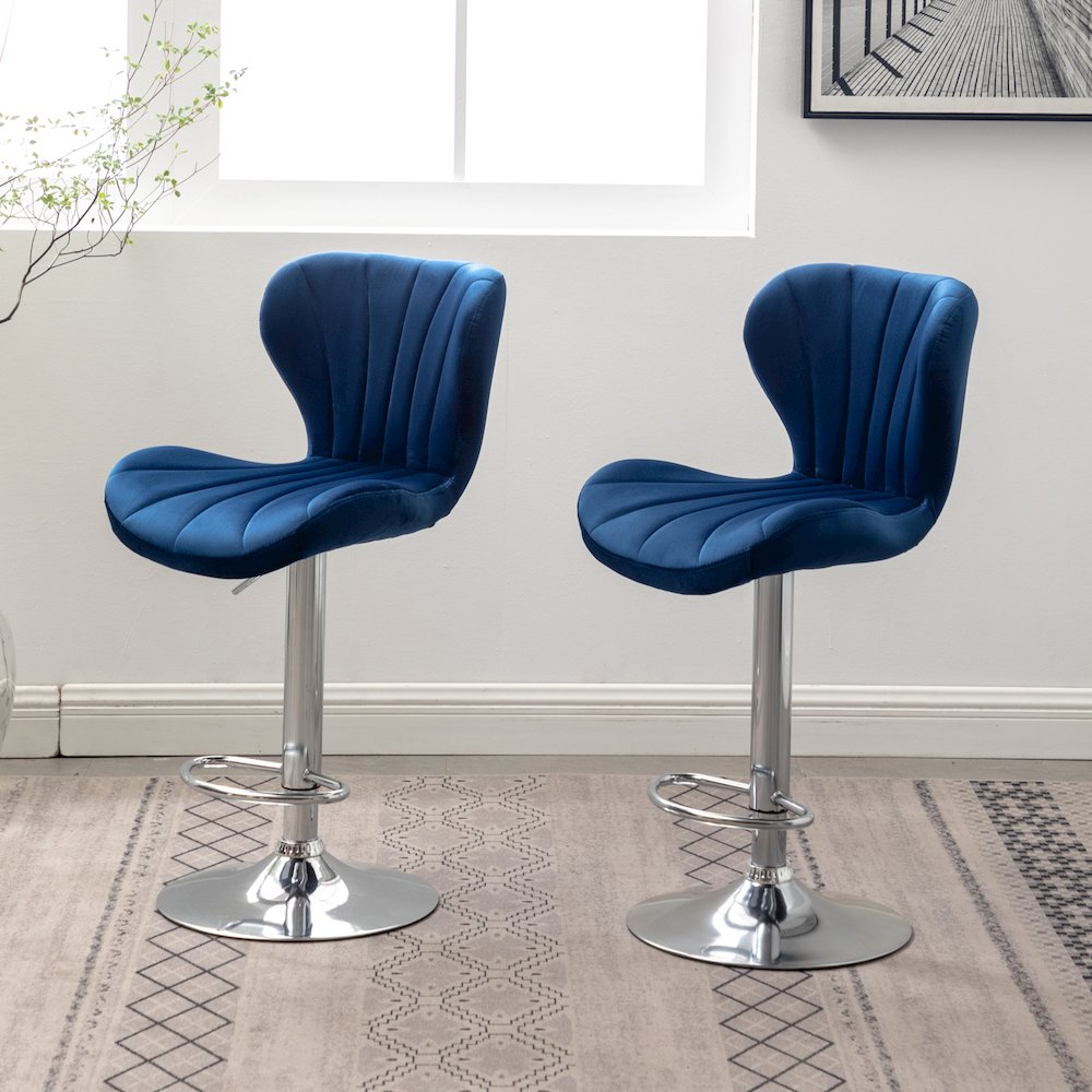 Ellston Upholstered Adjustable Swivel Barstools in Blue, Set of 2. Picture 5