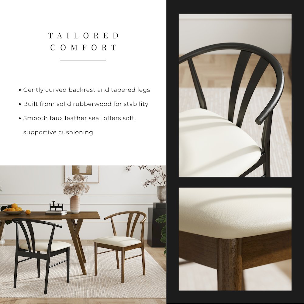 7-Piece Dining Set, Wood Dining Table with 2 Walnut and 4 Black Wishbone Chairs. Picture 10