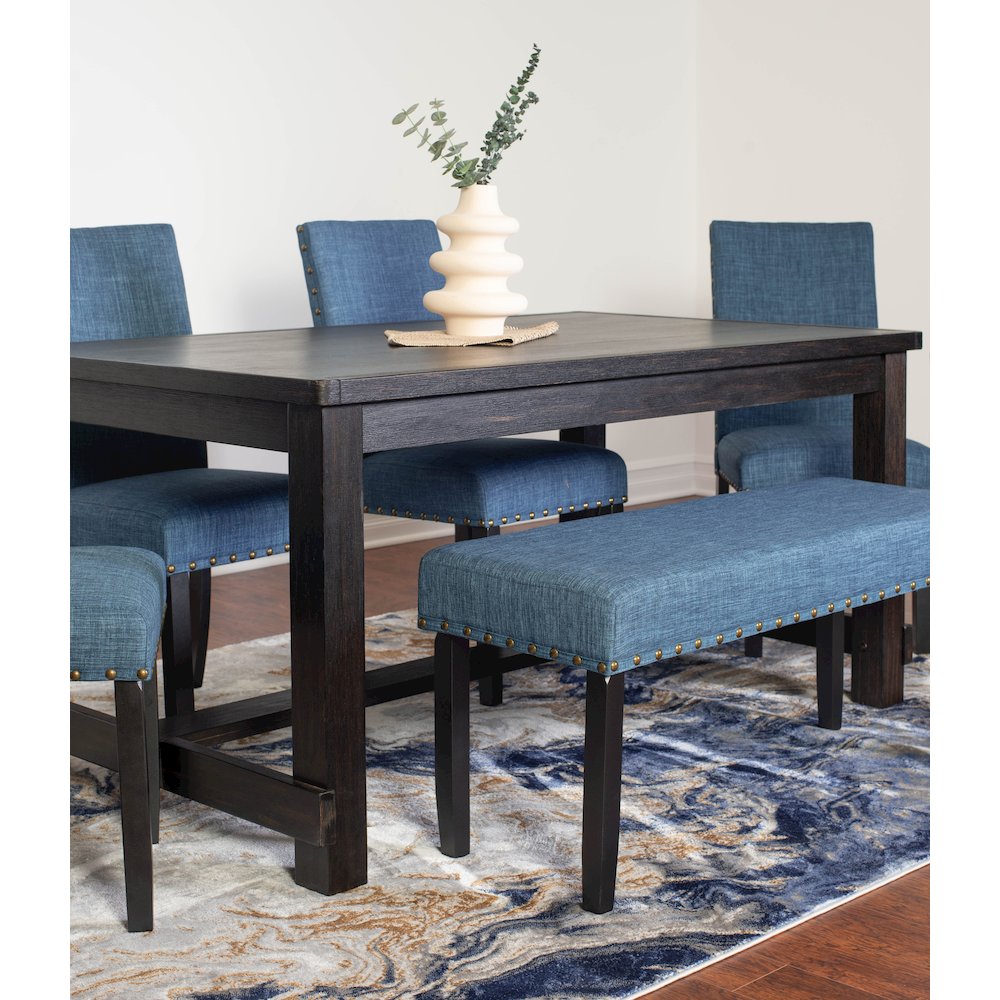 6-Piece Dining Set, Dining Table with 4 Stylish Chairs and a Bench, Blue. Picture 3