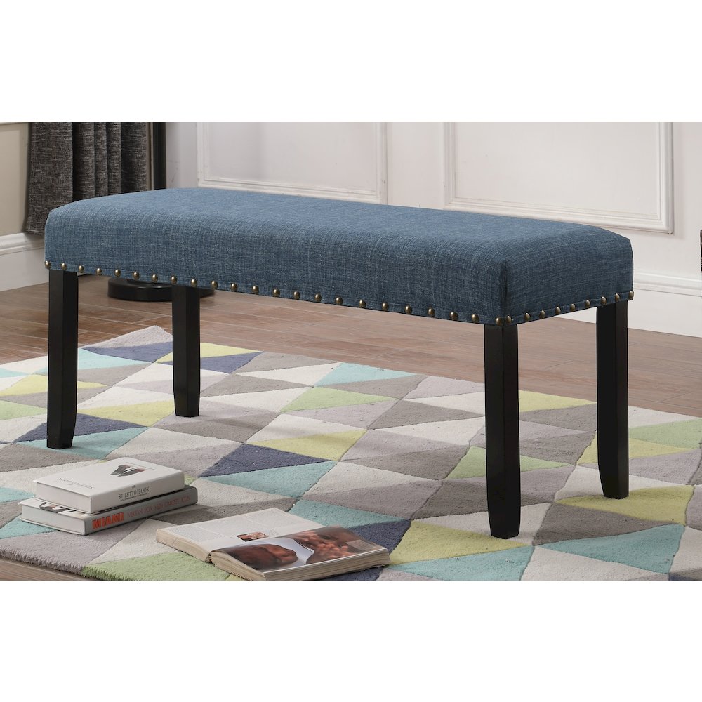Biony Blue Fabric Dining Bench with Nailhead Trim. Picture 2