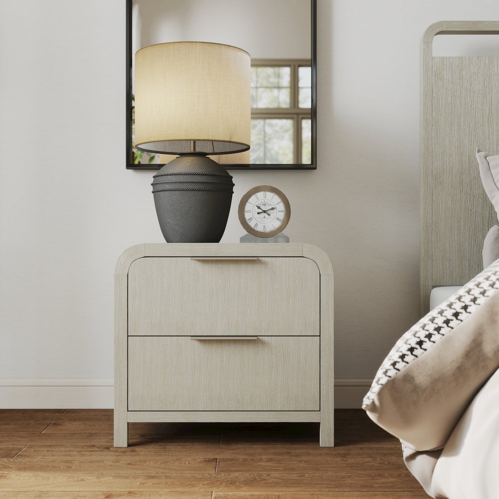 Tavari Contemporary 2-Drawer Wood Nightstand, Light Gray. Picture 2