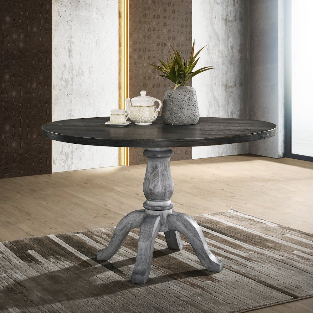Iris 5-Pc Dining Set Pedestal Table with 4 Chairs, Weathered White and Gray. Picture 2
