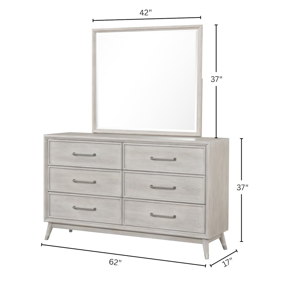 Seluna 6-Drawer Bedroom Dresser with Mirror, Gray Oak Finish. Picture 13