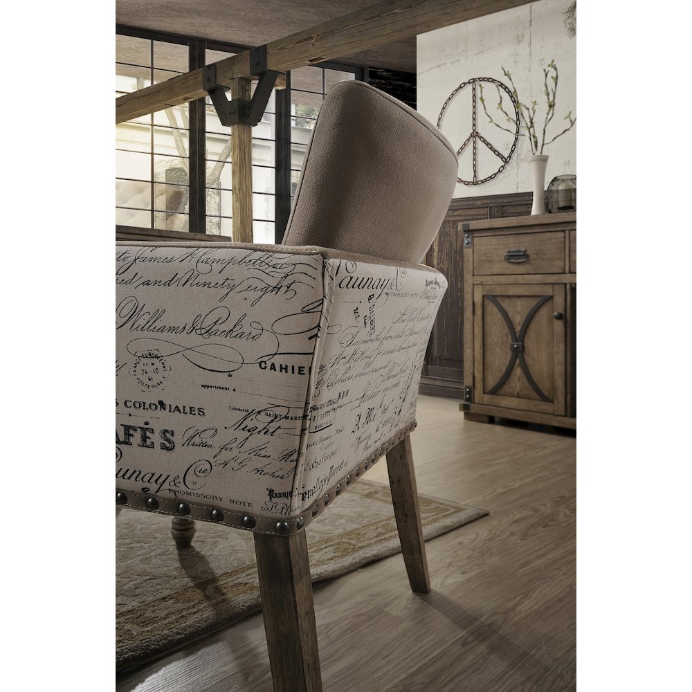 Birmingham Script Printed Driftwood Finish Dining Arm Chair, Set of 2. Picture 4