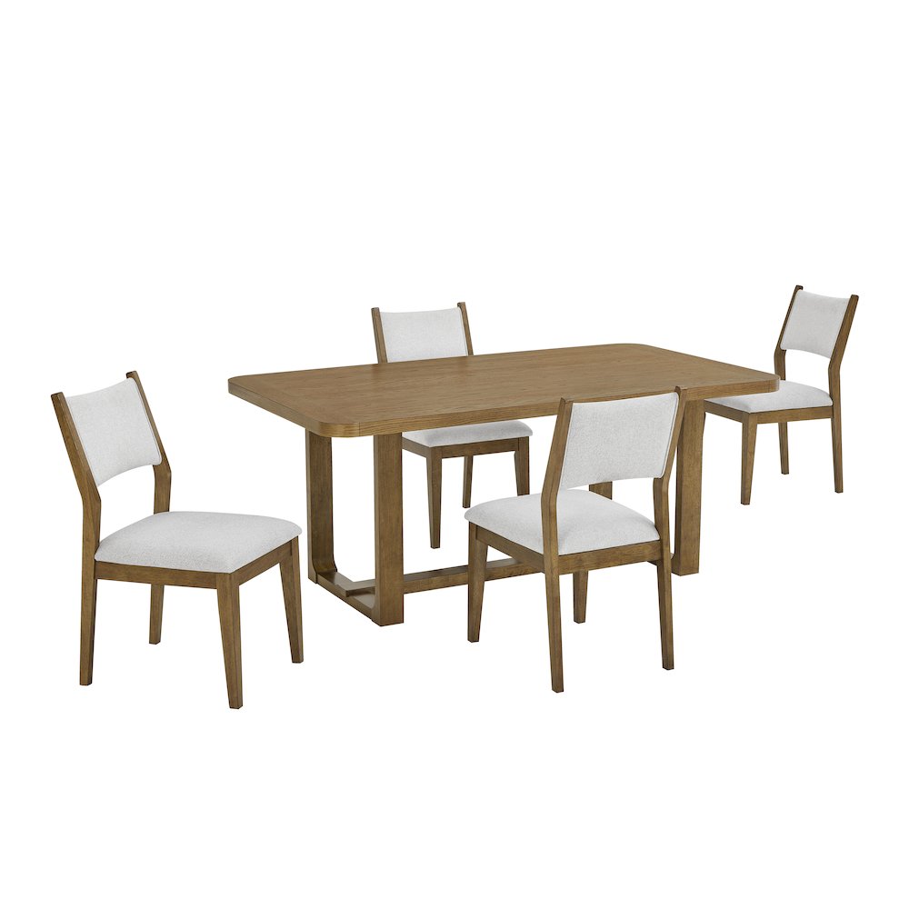 Parker 5-Piece Dining Set, Trestle Dining Table with 4 Stylish Chairs, Light Oak. Picture 1