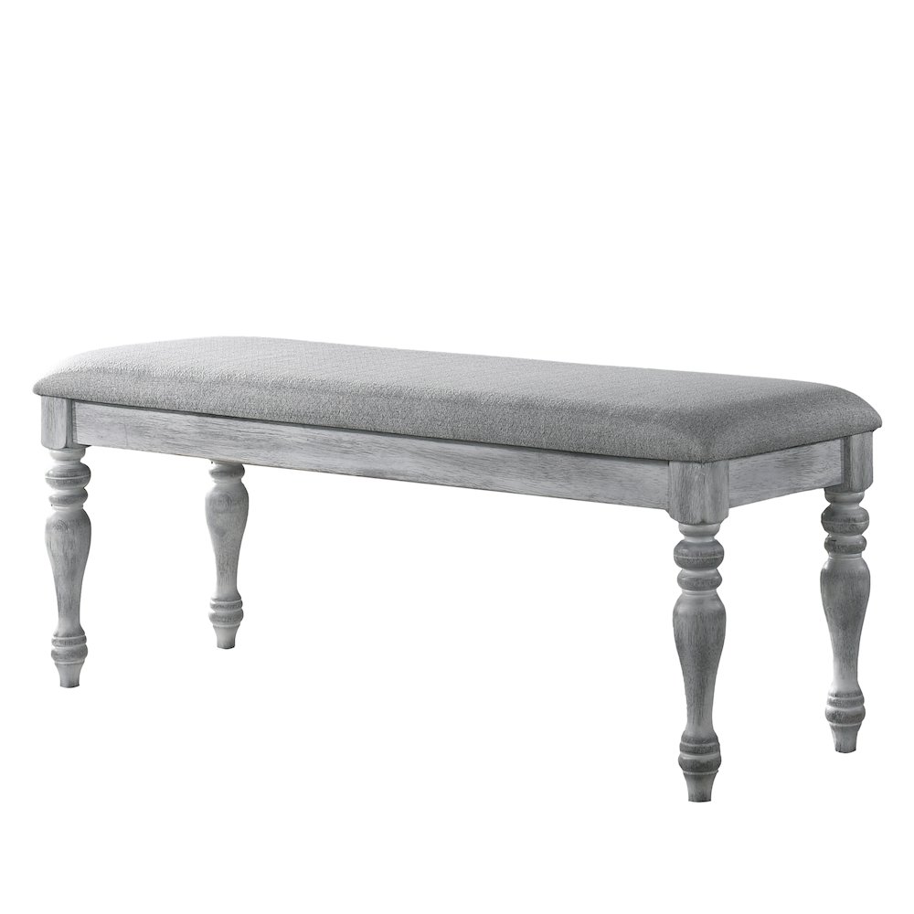 Salines Upholstered Turned Leg Dining Bench, Rustic White. Picture 5