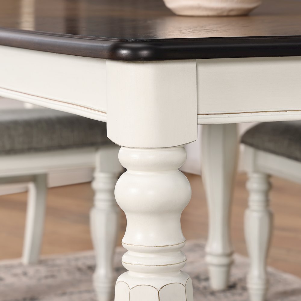 Belleza French Country Dining Table, Antique White and Weathered Oak Finish. Picture 7