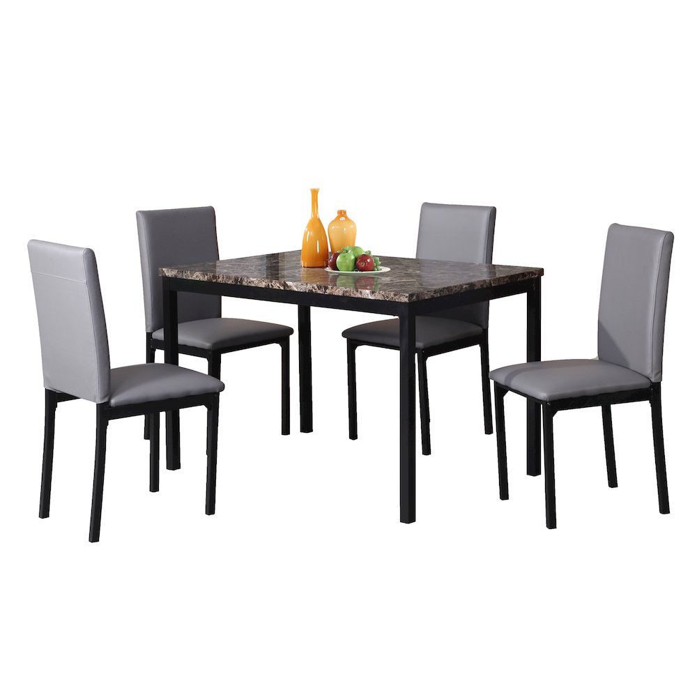 Citico 5-Pc Dinette Set with Laminated Faux Marble Top and 4 Gray Chairs. Picture 1