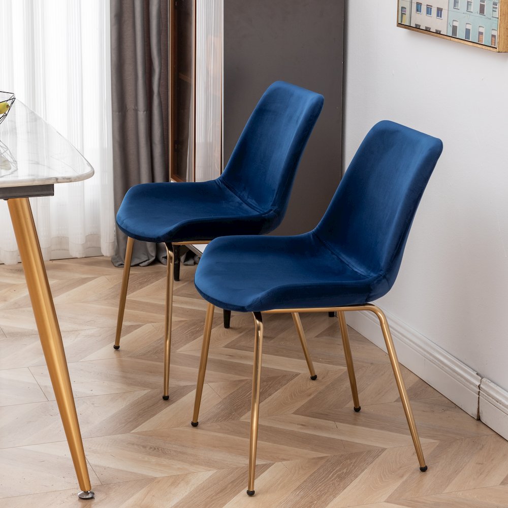 Aufurr Modern Velvet Dining Chair, Set of 2, Blue. Picture 6