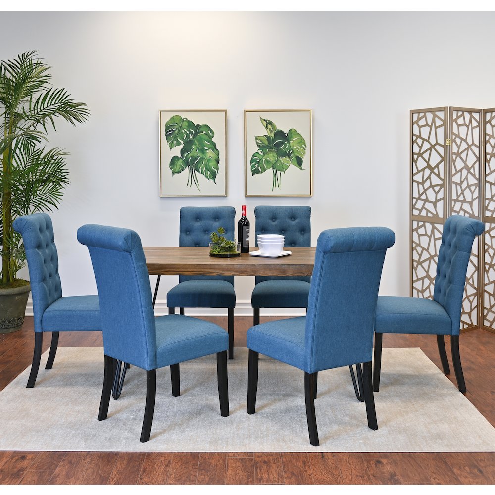 Ashford 7-Pc Dining Set, Hairpin Dining Table with 6 Chairs, Blue. Picture 2