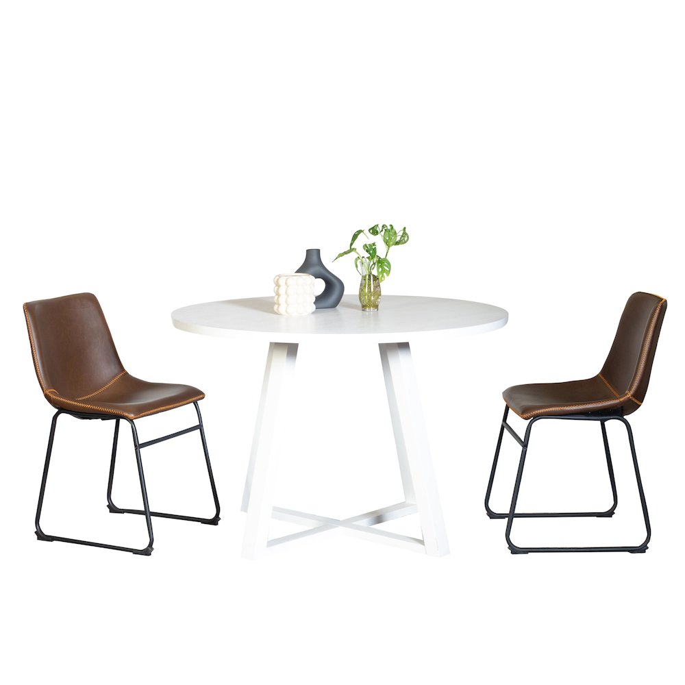 Varna 3-Pc Round Dining Set, Trestle Dining Table with 2 Chairs, Antique Brown. Picture 1