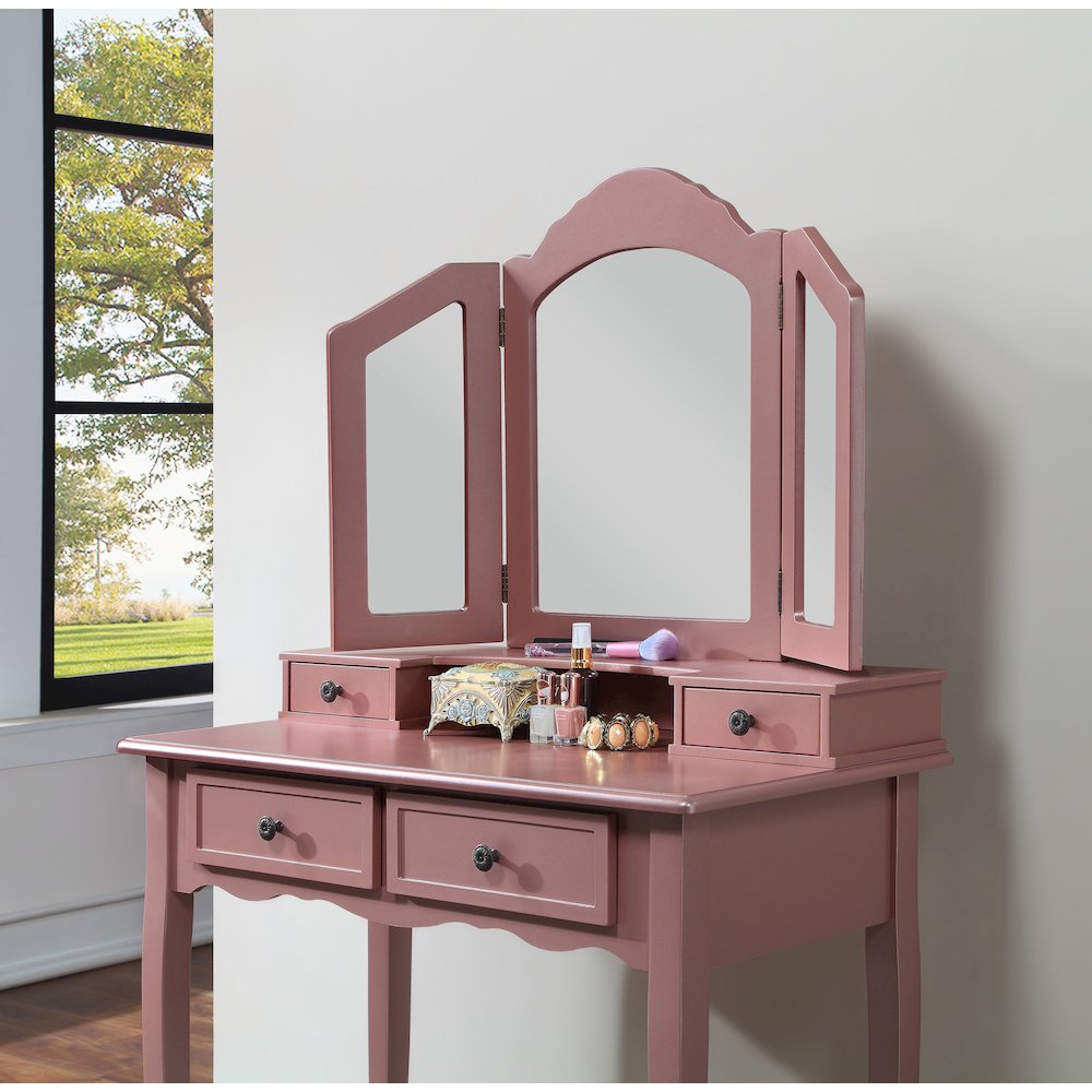Sanlo Rose Gold Finish Wood Vanity, Makeup Table and Stool Set. Picture 3